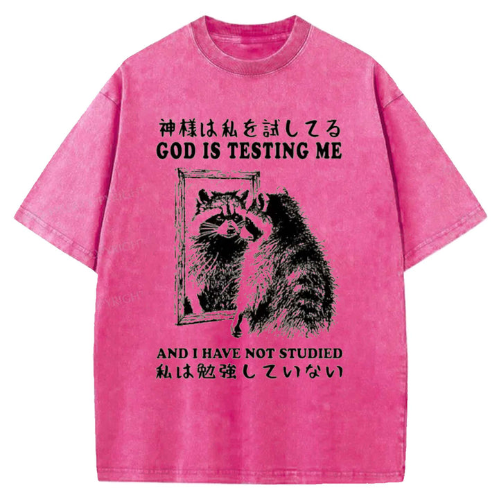 GOD IS TESTING ME Washed Crew Neck T-shirt