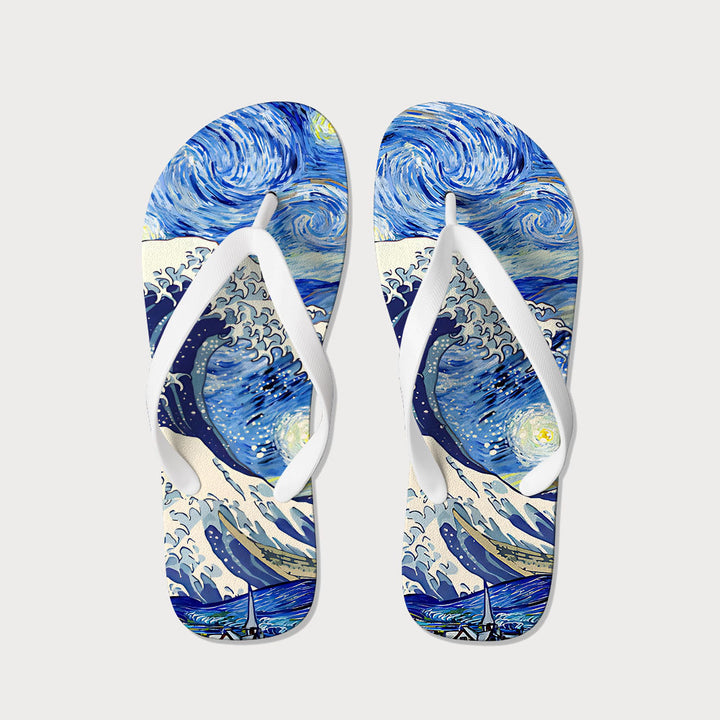 Waves Under The Starry Night Flip Flops