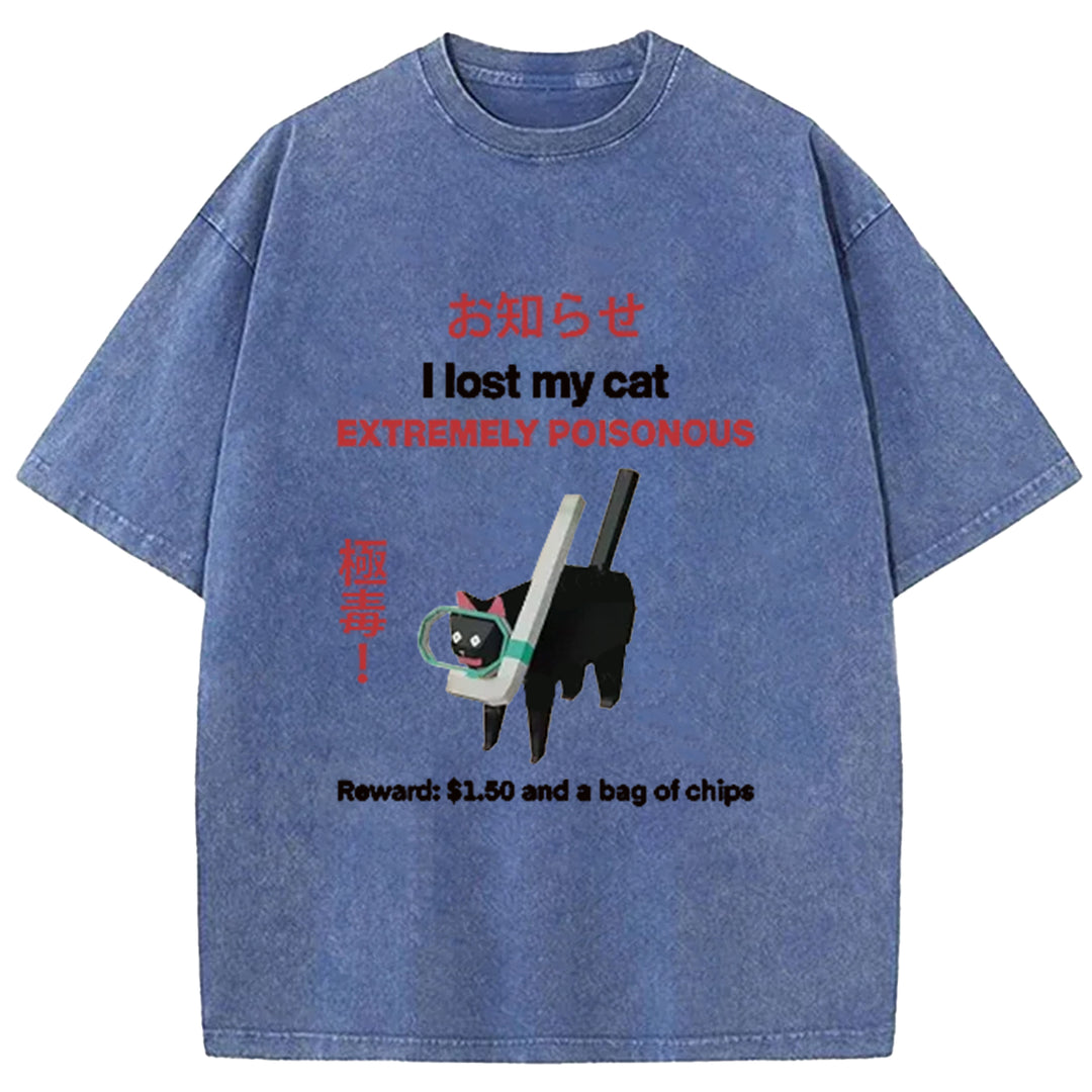 Find The Toxic Black Cat Funny Washed Crew Neck T-Shirt