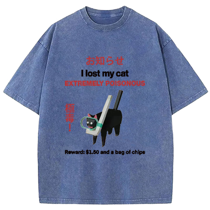 Find The Toxic Black Cat Funny Washed Crew Neck T-Shirt