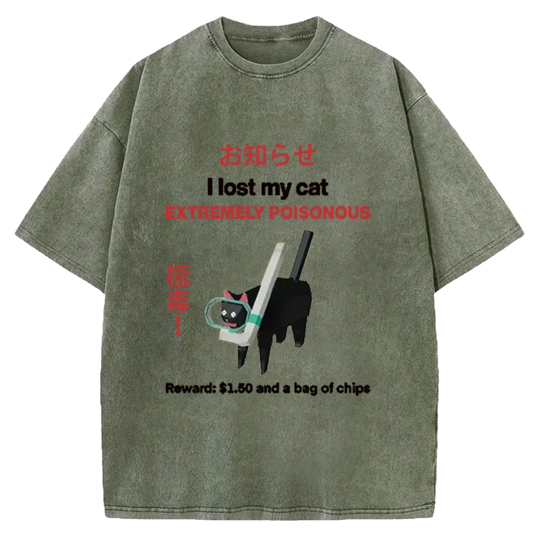Find The Toxic Black Cat Funny Washed Crew Neck T-Shirt
