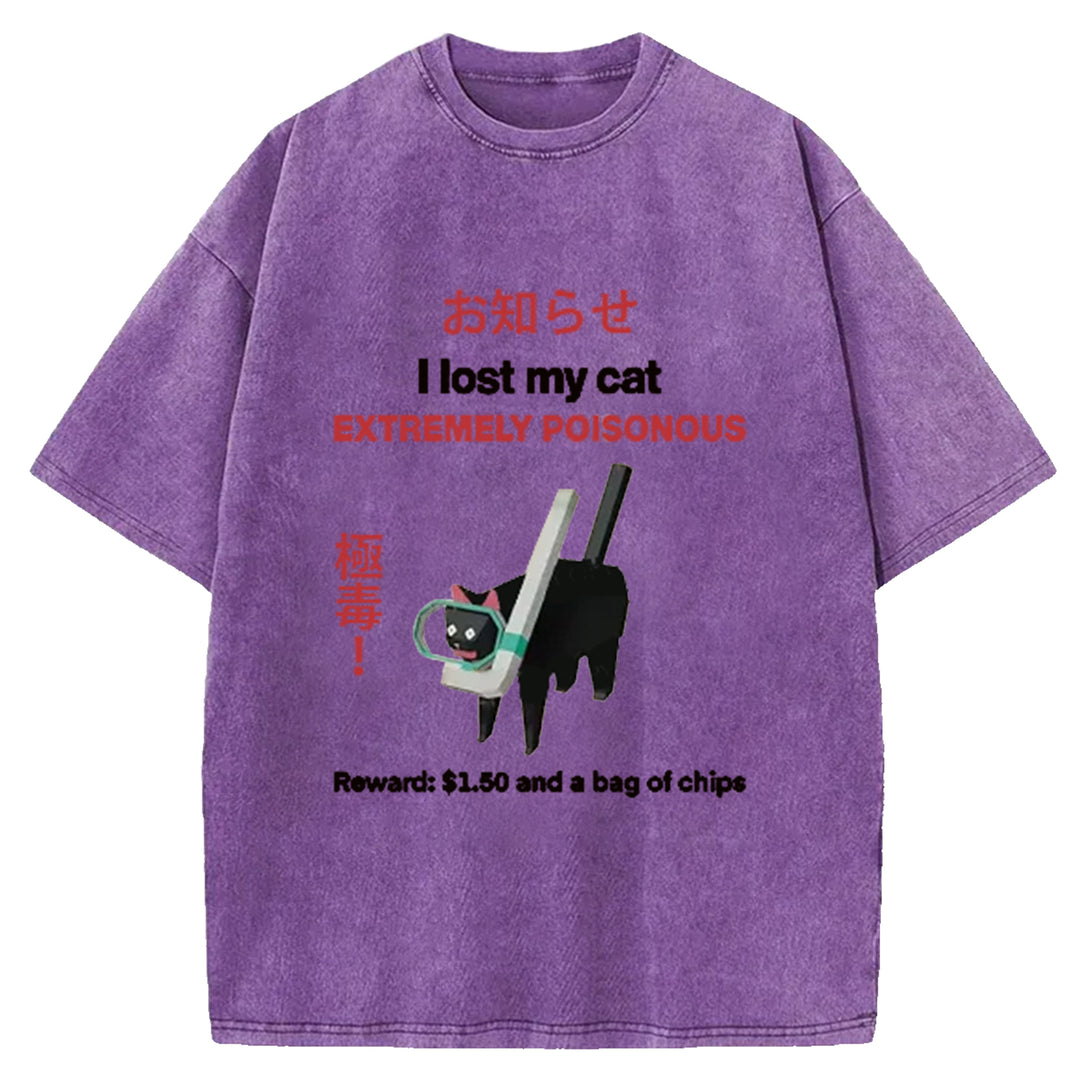 Find The Toxic Black Cat Funny Washed Crew Neck T-Shirt