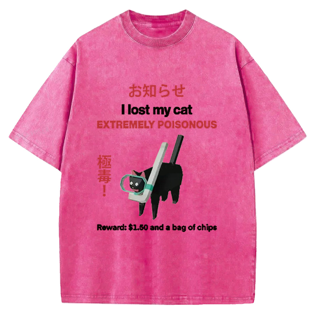 Find The Toxic Black Cat Funny Washed Crew Neck T-Shirt