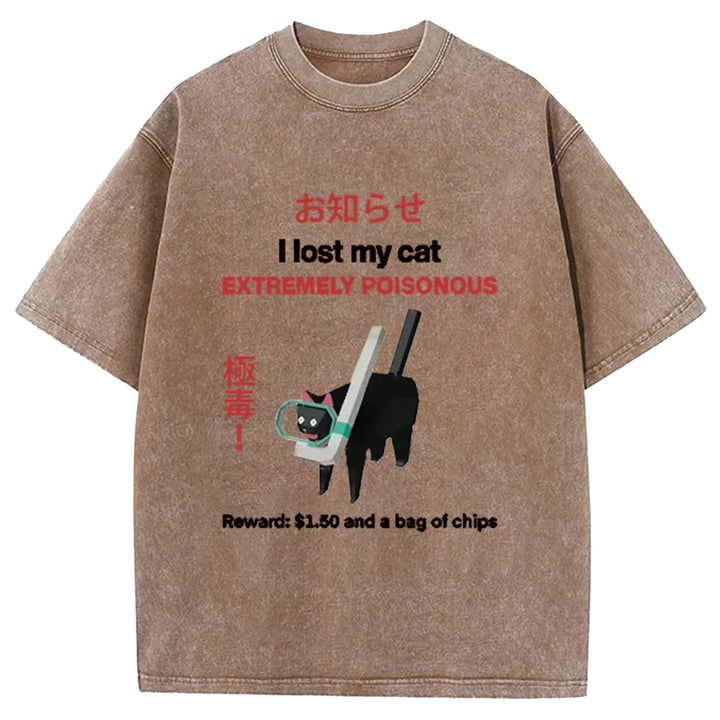 Find The Toxic Black Cat Funny Washed Crew Neck T-Shirt