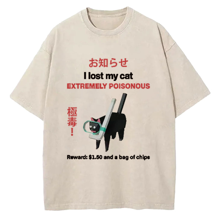 Find The Toxic Black Cat Funny Washed Crew Neck T-Shirt