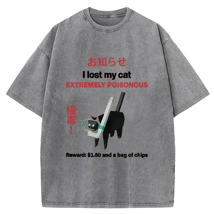 Find The Toxic Black Cat Funny Washed Crew Neck T-Shirt