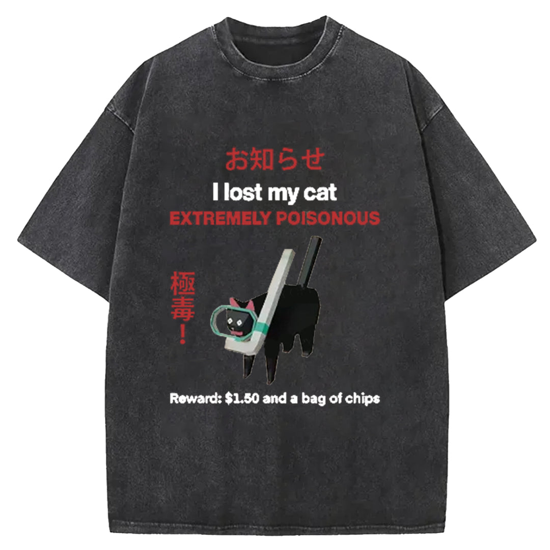 Find The Toxic Black Cat Funny Washed Crew Neck T-Shirt