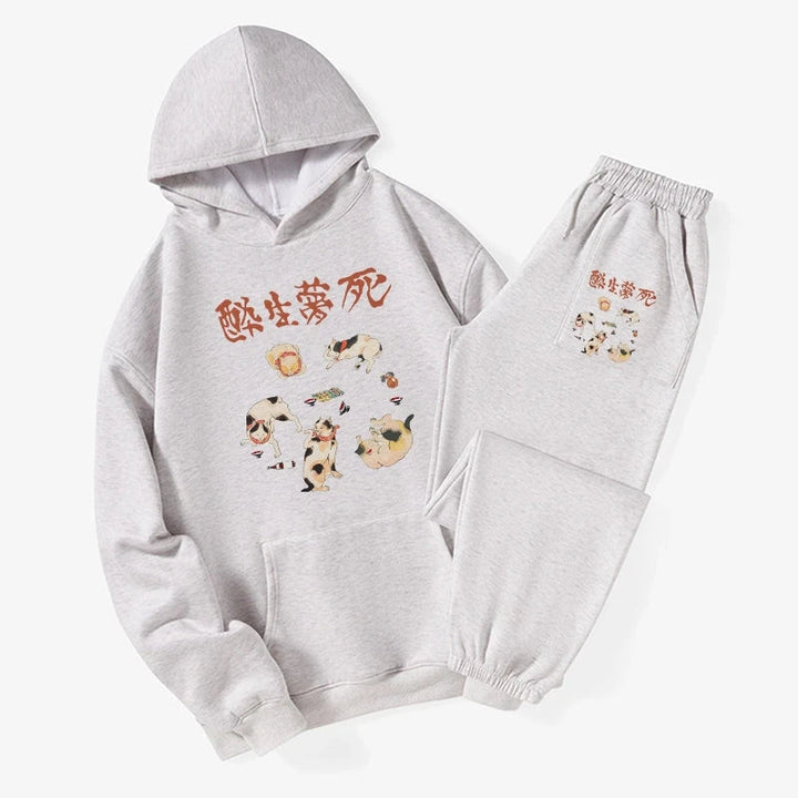 Drunken Cats Fleece Lined Hoodie Set