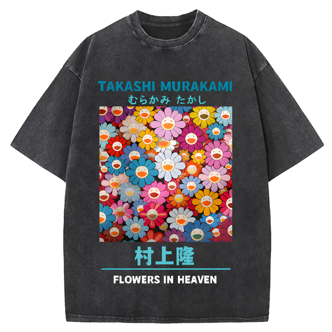 Murakami Takashi Vintage Japanese Design Washed Crew Neck T-Shirt