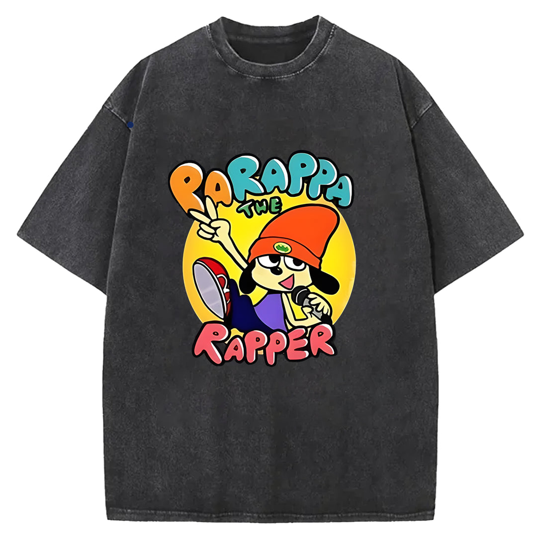 Parappa The Rapper Vintage Design Washed Crew Neck T-Shirt