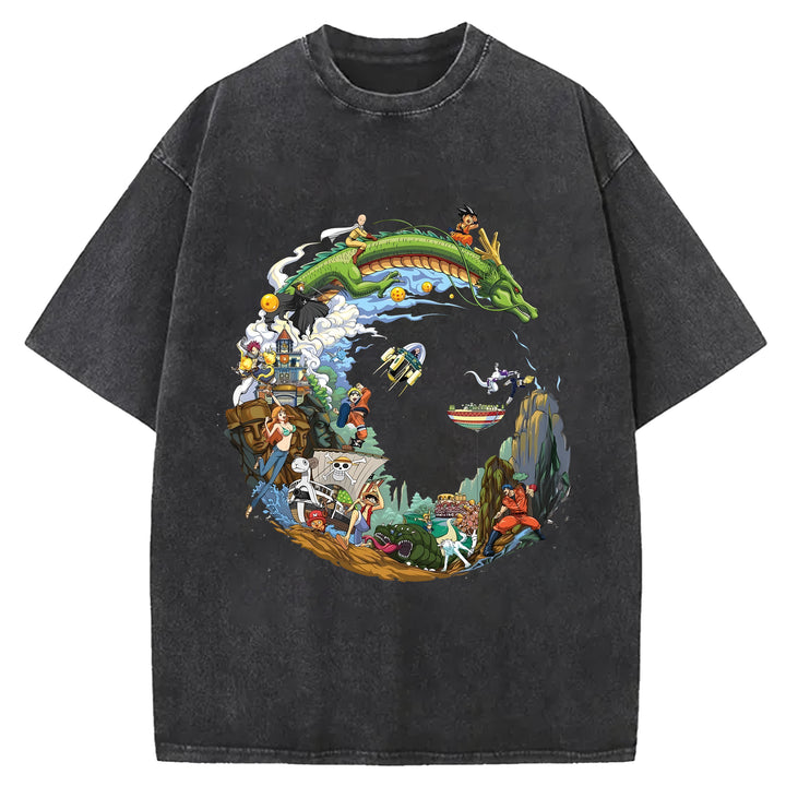Japanese Anime Collection Washed Crew Neck T-Shirt