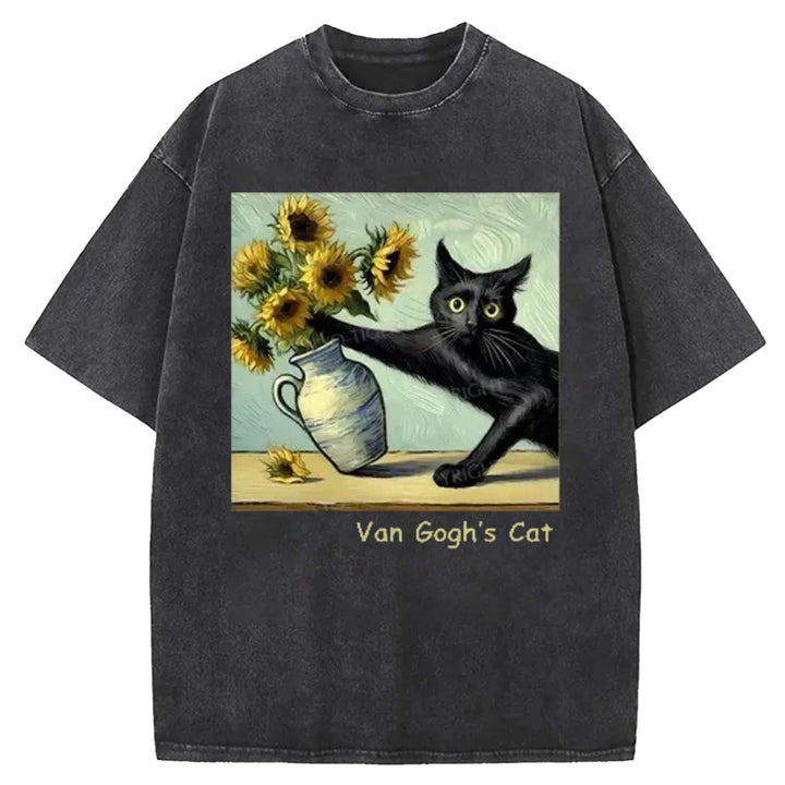 Van Gogh's Cat Washed Crew Neck T-shirt