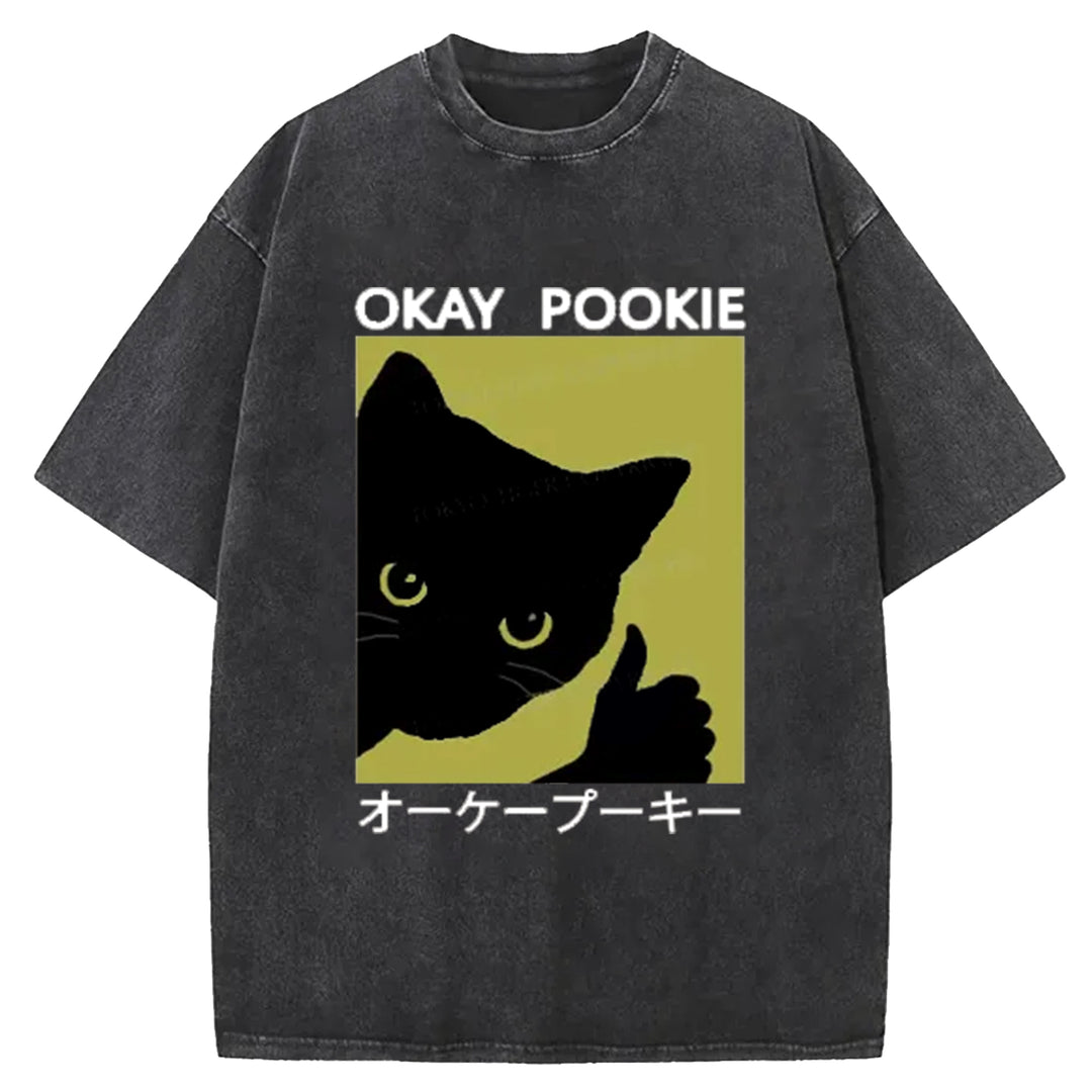 Okay Pookie Cat Washed Crew Neck T-Shirt
