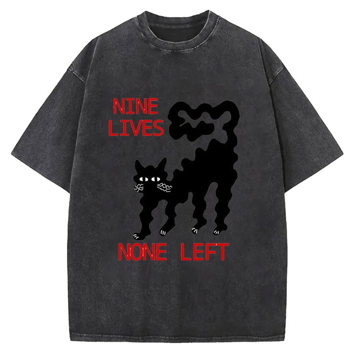 Funny Cat Design Washed Crew Neck T-Shirt