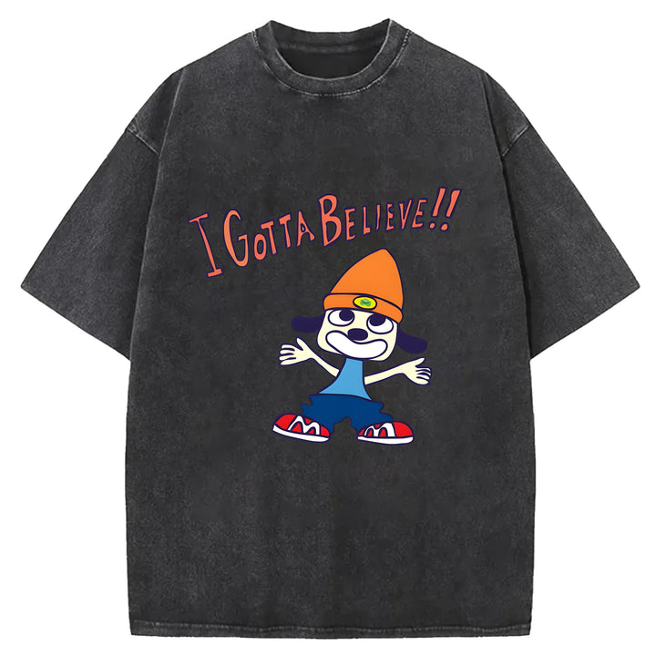 "I'm Gotta Believe" Parappa The Rapper Washed Crew Neck T-shirt