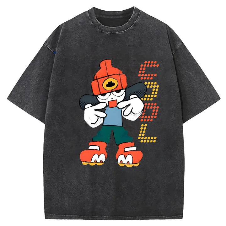Parappa The Rapper Vintage Design Washed Crew Neck T-Shirt