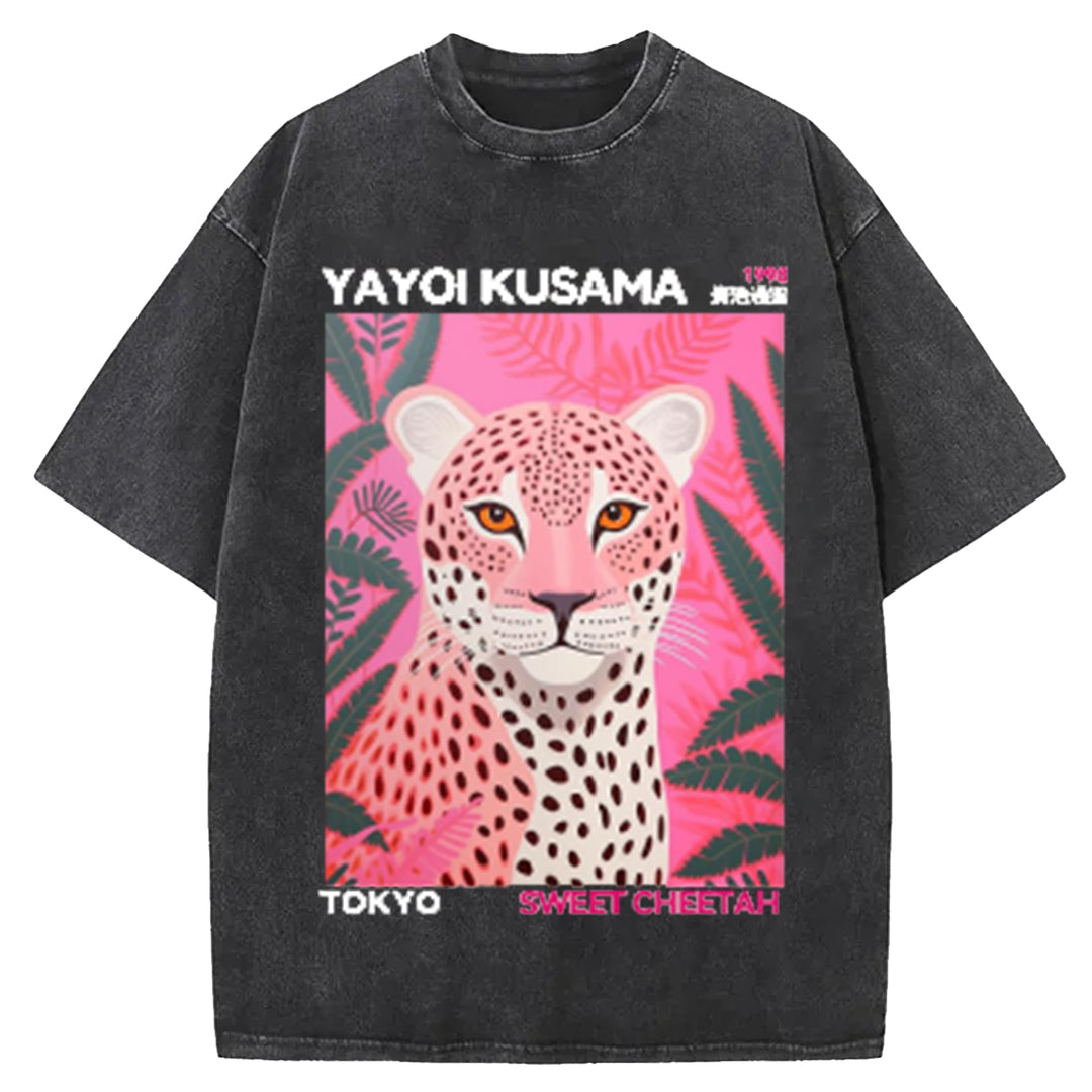 Yayoi Kusama Flower Vintage Japanese Design Washed Crew Neck T-Shirt