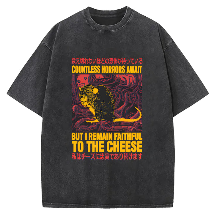 The Mouse Who Couldn't Stay Away From Cheese Washed Crew Neck T-Shirt