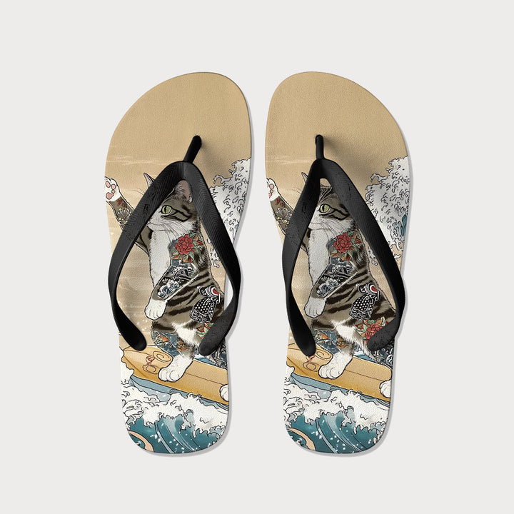Cat Surfing Flip Flops