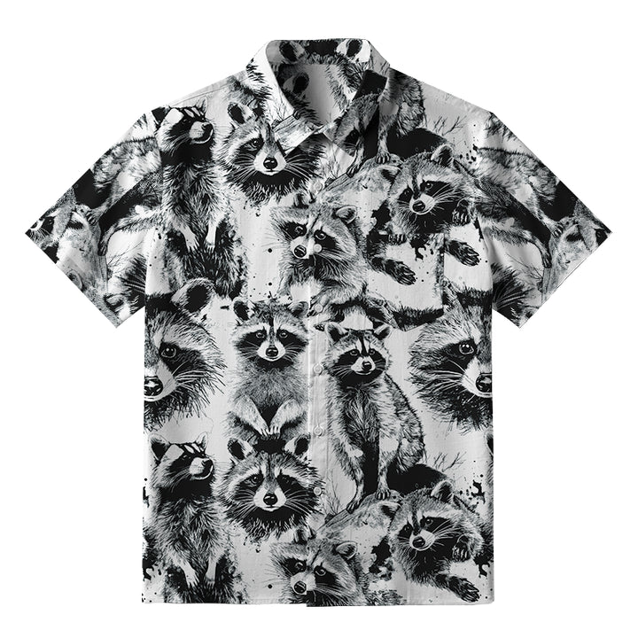 Playful Raccoon White Button-up Shirt