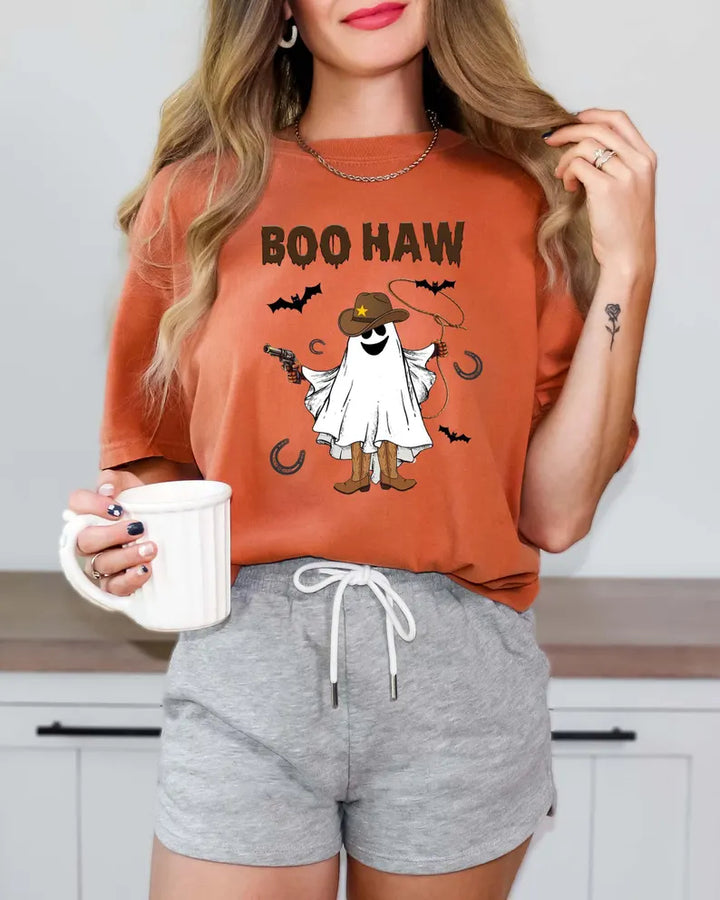 Boo Haw Ghost Cowboy Print Crew Neck T-shirt