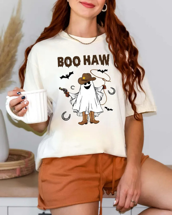 Boo Haw Ghost Cowboy Print Crew Neck T-shirt