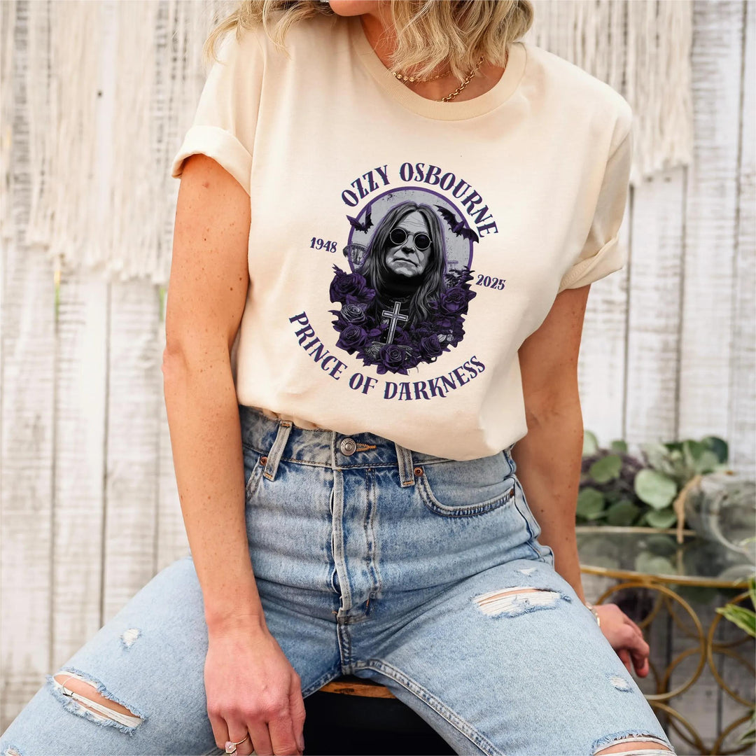 Prince Of Darkness RIP Ozzy Print Crew Neck T-shirt