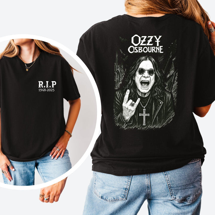 Rock Legend Memorial RIP Ozzy Print Crew Neck T-shirt