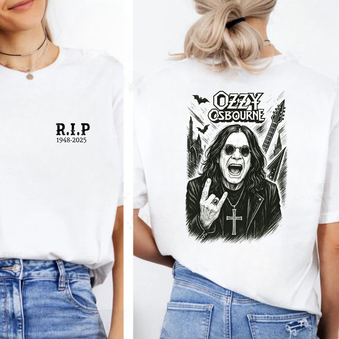 Rock Legend Memorial RIP Ozzy Print Crew Neck T-shirt