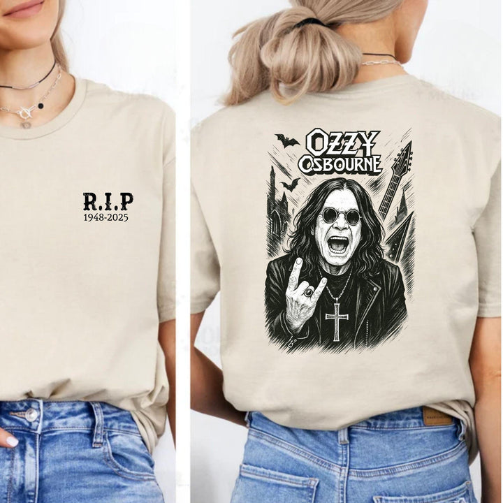 Rock Legend Memorial RIP Ozzy Print Crew Neck T-shirt