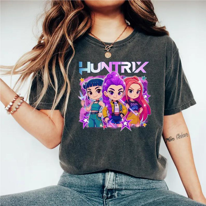 Retro Huntrix Kpop Demon Hunters Crew Neck T-shirt