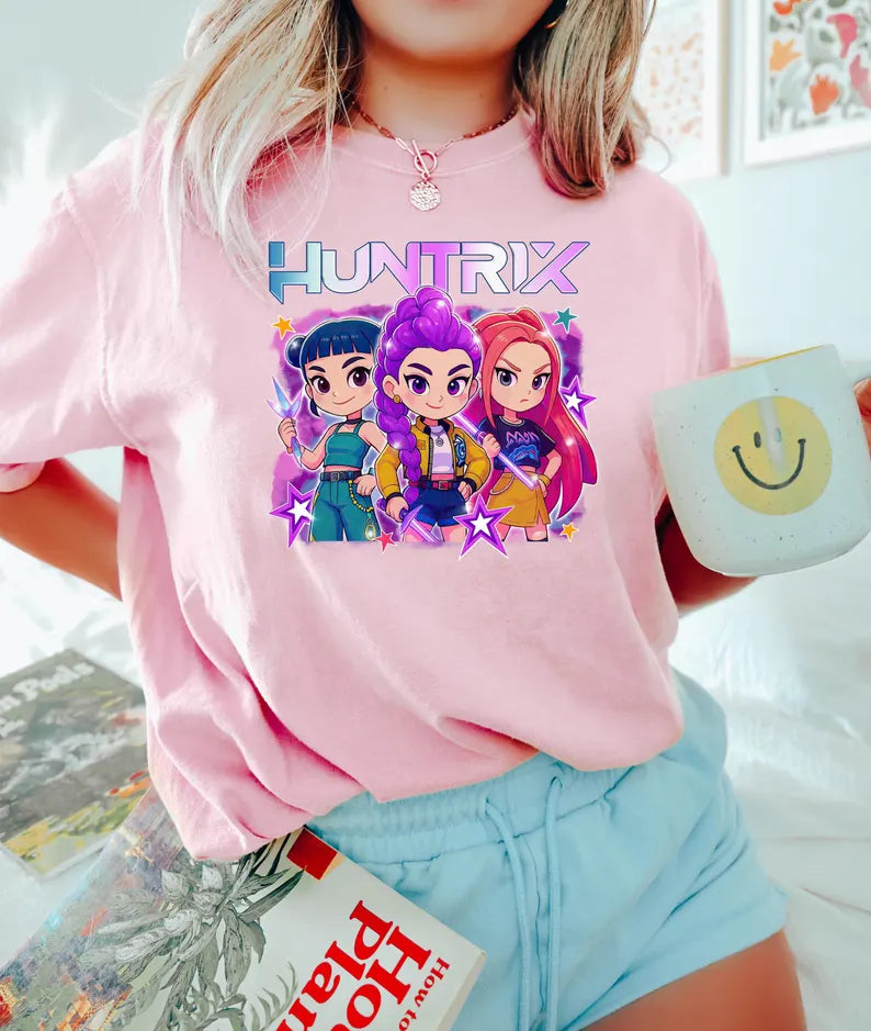 Retro Huntrix Kpop Demon Hunters Crew Neck T-shirt