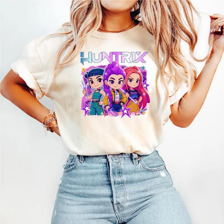 Retro Huntrix Kpop Demon Hunters Crew Neck T-shirt
