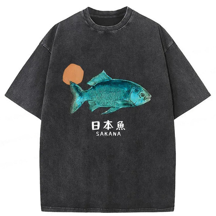 Japanese Fish Vintage Washed Crew Neck T-Shirt