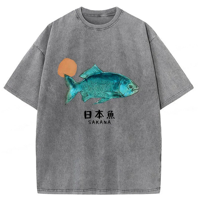 Japanese Fish Vintage Washed Crew Neck T-Shirt