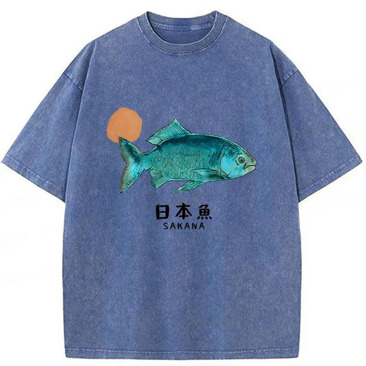 Japanese Fish Vintage Washed Crew Neck T-Shirt