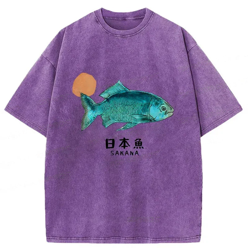 Japanese Fish Vintage Washed Crew Neck T-Shirt
