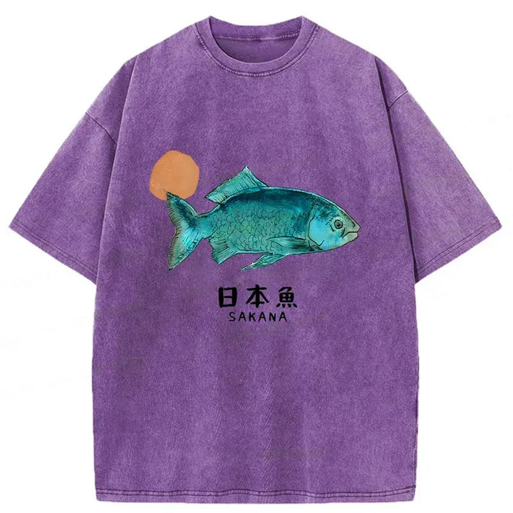 Japanese Fish Vintage Washed Crew Neck T-Shirt