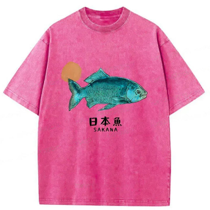 Japanese Fish Vintage Washed Crew Neck T-Shirt
