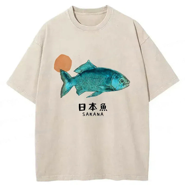 Japanese Fish Vintage Washed Crew Neck T-Shirt
