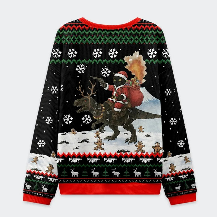 Cat Riding A Dinosaur Christmas Ugly Sweatshirt