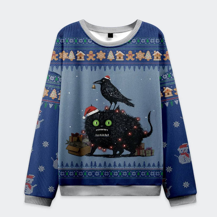 Christmas Chaos: Cat, Crow And Fish Unite Christmas Ugly Sweatshirt