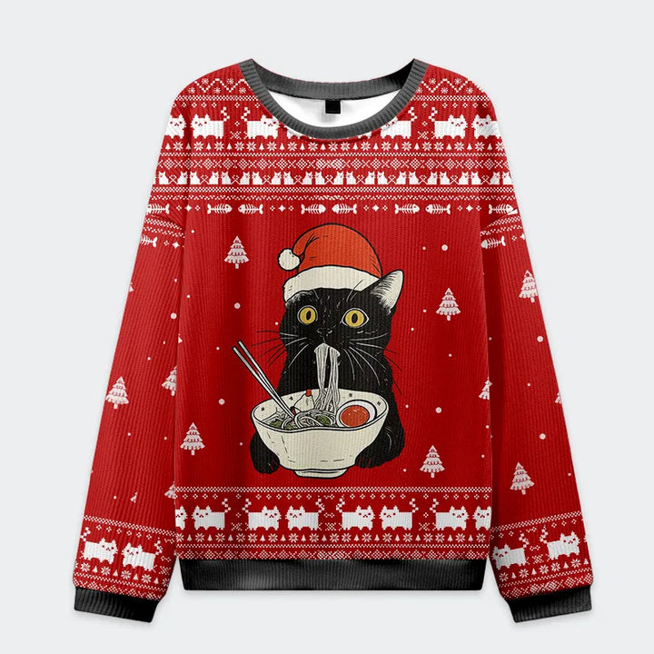 Funny Taking a Cat to Eat Ramen Christmas Ugly Sweatshirt