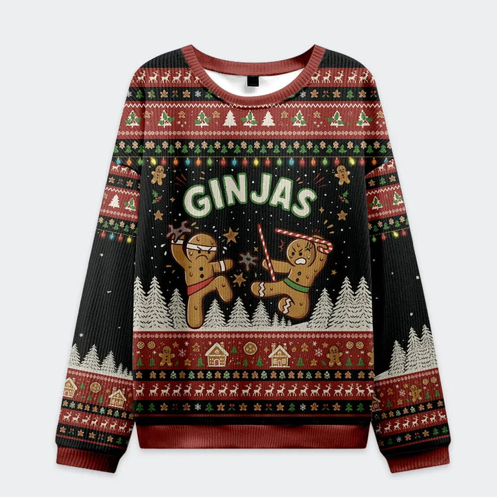 Gingerbread Ninjas In Battle Christmas Ugly Sweatshirt