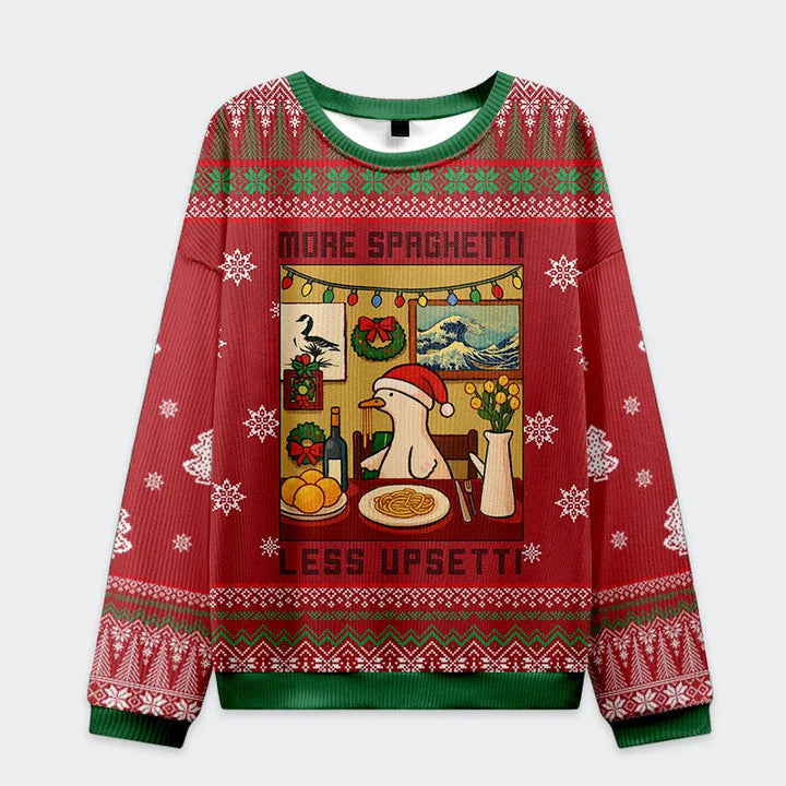 Goose Less Upsetti, More Spaghetti – The Holiday Mantra Ugly Sweatshirt