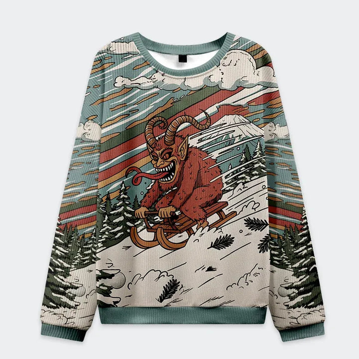 Krampus Sled Christmas Ugly Sweatshirt