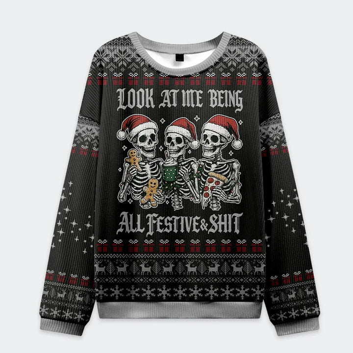 Look at Me Being Festive Skeleton Christmas Ugly Sweatshirt
