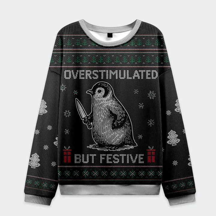 Overstimulated but Festive Christmas Ugly Sweatshirt
