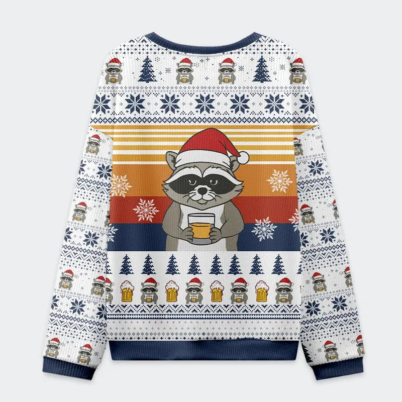 Raccoon Drinking Beer Christmas Ugly Sweatshirt