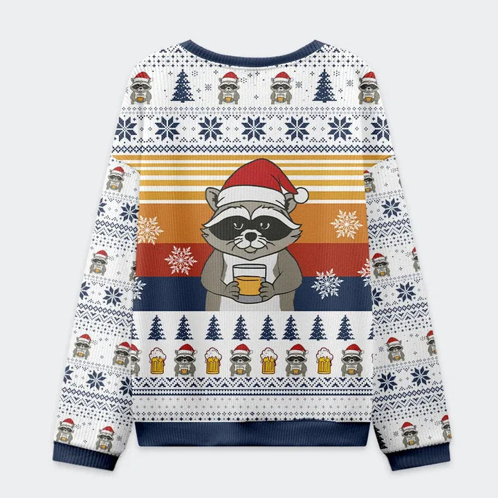 Raccoon Drinking Beer Christmas Ugly Sweatshirt